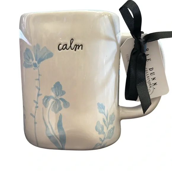 Rae Dunn Calm Mug with Light Blue Floral Accents - Picture 1 of 3